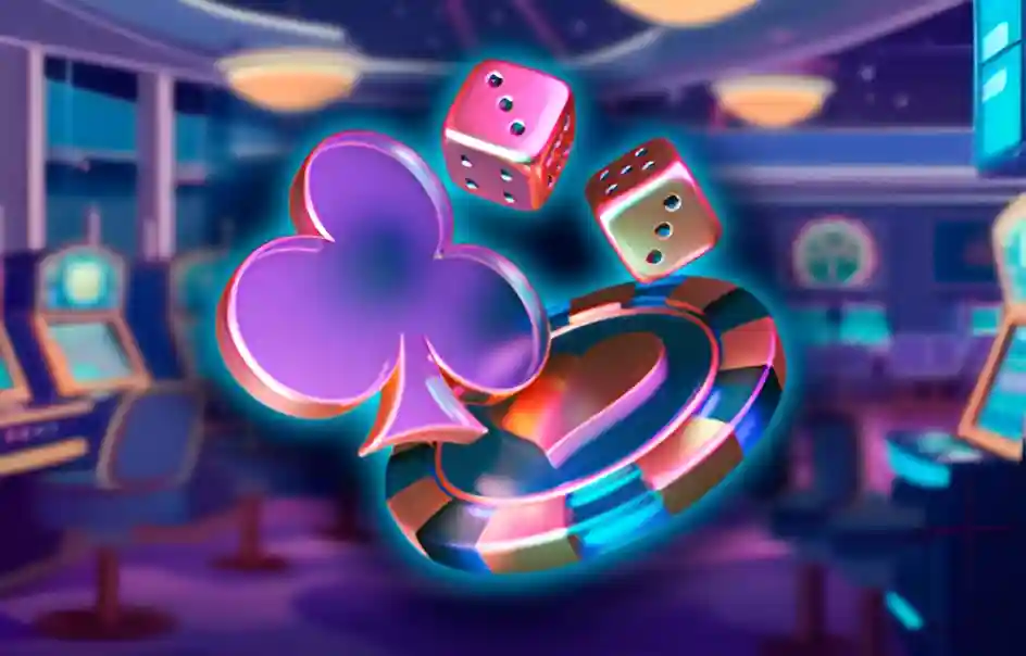 WinSpirit Casino icon featuring a club card suit, dice, and casino chip against a blurred casino floor background